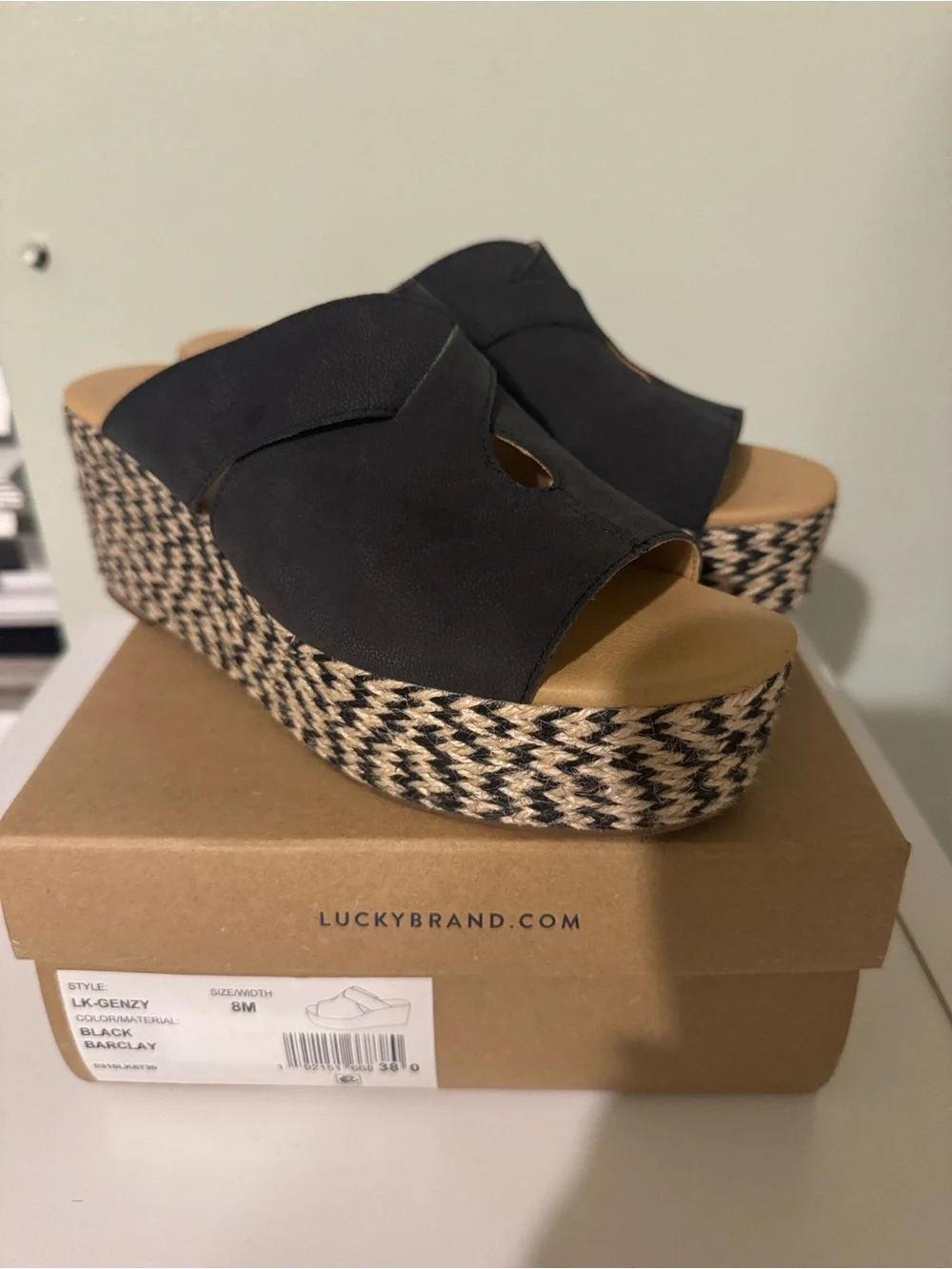 Lucky Brand Black Woven Espadrille Platform Slide